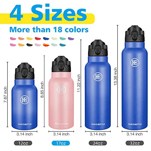 Han's Bottle Kids Water Bottle with Straw Lid - Insulated Stainless Steel Reusable Tumbler for Girls,Boys,Thermo Mug,17oz,Blush - color: Blush, size: 17 Ounces