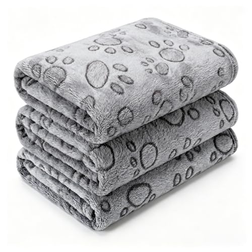 CADONO 1 Pack 3 Blankets for Dog Puppy Cat (Medium 30x20'', Grey) | Super Soft Fluffy Premium Fleece Pet Blanket Flannel Paw Printed Throw - color: Grey, size: 30x20 inch(Pack of 3)
