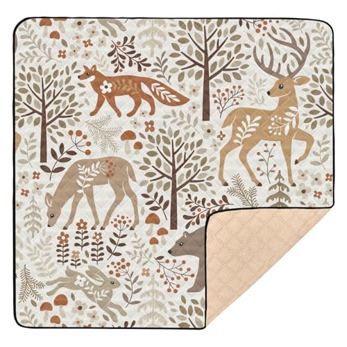Baby Play Mat Woodland Fox Deer Trees Leaves 50 x 50 Playpen Mat Baby Play Mats for Floor Play Gym Crawling Mat Non-Slip Cushioned Baby Playmat for Infants, Babies, Toddlers - color: multi 13