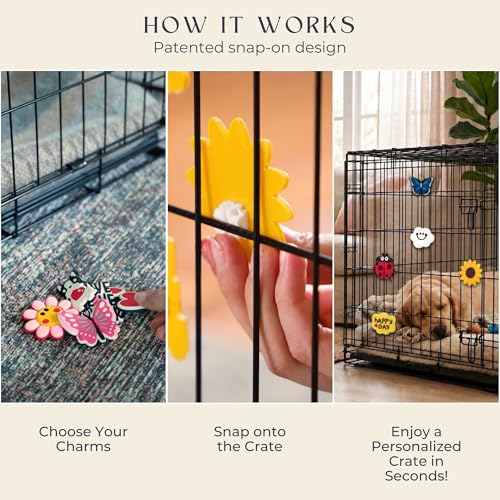 Nature & Quote Charms for Dog & Cat Crates, Snap-On Decor Kit | Snap-on rubber nature and quote charms for dog and cat wire crates. Add decorative designs for pet parties and crate decor.