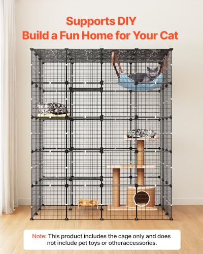 VEVOR Cat Cage 5-Tier 55"x40.98"x68.98" DIY Cat Playpen Indoor Enclosure, Detachable Metal Wire Kennel Crate with 5 Doors, Large Exercise Place Ideal for 2-3 Cats, Kittens and Small Animals, Black - size: 55 x 40.98 x 68.98 in