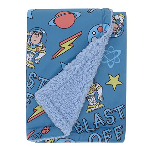 Disney Toy Story Buzz Lightyear Blue and Orange Blast-Off Super Soft Sherpa Baby Blanket - color: Toy Story Buzz Lightyear