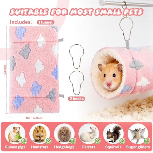 RAINFLOW Pink Hamster Tunnel - Soft Rabbit Tunnel for Playing & Resting | Portable Hanging Guinea Pig Tunnel Toy for Ferret, Rat, Hedgehog, Hamster, Squirrel & Sugar Glider, Soft Small Pet Accessory