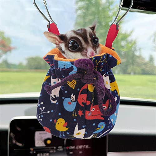 Dnoifne Sugar Glider Hanging Bed House, Sugar Glider Hamster Sleeping Pouch with Drawstring Design, Small Animals Hammock Cage Accessories, Cage Warm Sleep Bag for Squirrel Guinea Pig Birds Parrot - color: Colorful