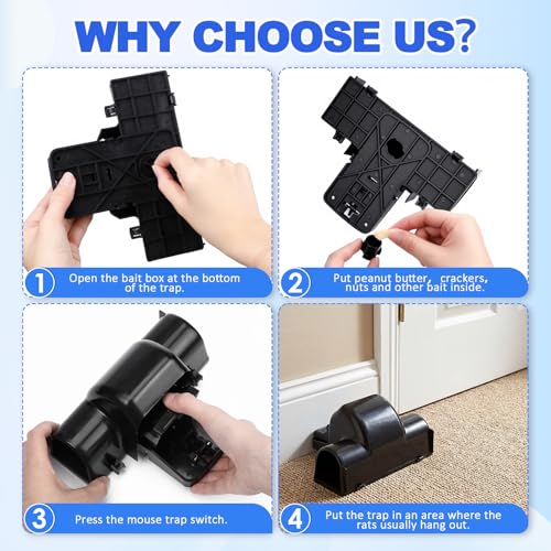 Qualirey 8 Pcs Rat Traps Extra Large Dual Entry Rat and Chipmunk Traps Covered Tunnel Snap Trap Heavy Duty for Indoor Outdoor Garden Basement Yard Rats Mice Chipmunks Set Up and Reusable