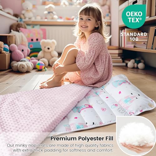 david's kids Toddler Nap Mat with Removable Pillow and Minky Fleece Blanket, 55"x23",Ultra Soft Slumber Bags for Girls, Perfect for Preschool, Daycare, Kids Sleeping Bags with Rollup Design, Princess - color: Princess