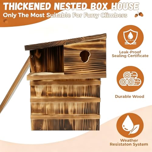 tonchean 16.5" Wooden Squirrel House Nesting Box with Predator Guard Porch | Outdoor Shelter Fits Gray Squirrels,Chipmunks For Backyard Wildlife,Quick Mounting On Trees, Posts, Fences, Or Exterior Walls