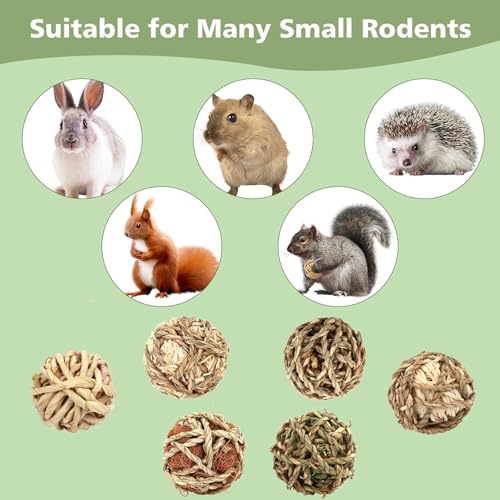 William Craft Bunny Chew Grass Balls, 6 Pcs Rolling Chew Toys for Small Animals, Natural Chew Grass Toys and Bunny Treats for Rabbits, Guinea Pigs, Chinchillas, Hamsters, Mice Teeth Grinding
