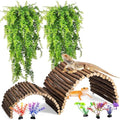 PINVNBY 9PCS Wooden Bridge Hideout and Reptile Plants Vines Climbing Terrarium Habitat Decor Hut Bearded Dragon Tank Accessories for Lizard Crested Gecko Tortoise Snake Hermit Crab