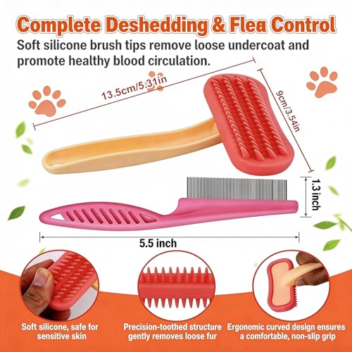 2pcs Rabbit Brush, Bunny Brush, Small Animal Grooming Comb, Removes Loose Fur, Detangles & Massages for Rabbits, Chinchillas, Puppies & Kittens During Shedding and Bath Time