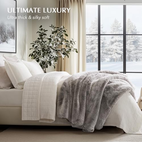 EVERGRACEHOME Faux Chinchilla Fur Throw Blanket, 50"x60", Champagne Fawn | Luxury, Super Soft, 1220GSM, Fluffy Cozy Mink, Reversible Velvet Back, Warm Thick Heavy Winter Throw for Couch Bed, Gift - color: Champagne Fawn, size: 50"x60"