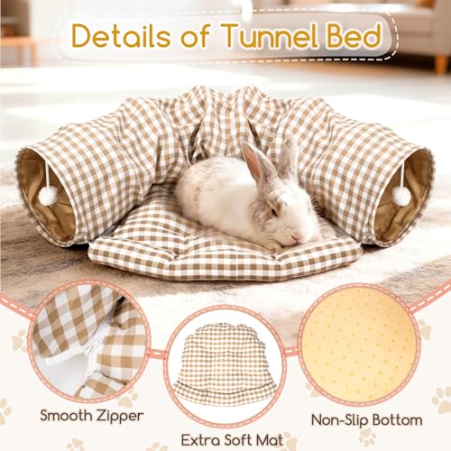 Bunny Tunnel Bed, Collapsible Tunnel Tubes with Removable Bed