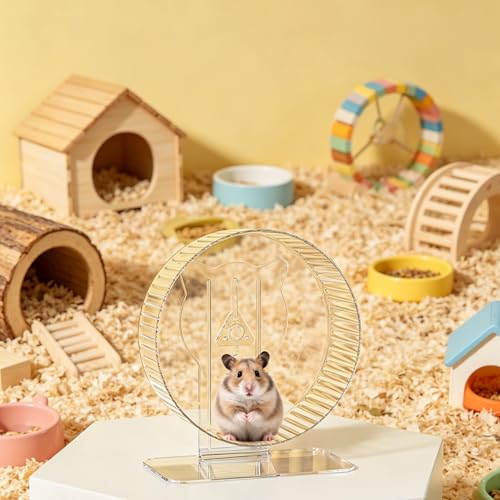 Silent Hamster Wheel 9.3 Inch, Quiet Spinner Running Wheel with Adjustable Stand & Non-Slip Track – Ideal Small Animal Cage Accessories for Hamsters Gerbils Dwarf Syrian Mice - color: (5A Premium Edition）Hamster Wheel+Pink Comb + Bowl