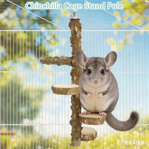 BNOSDM 4-Tier Chinchilla Climbing Toys, Chinchilla Ledges & Platforms with Side Perch, Natural Prickly Ash Wood Paw Grinding Stand for Cage, Ideal for Sugar Glider, Squirrel, Rat, Gerbil - color: Prickly Ash Wood - Climbing Platform