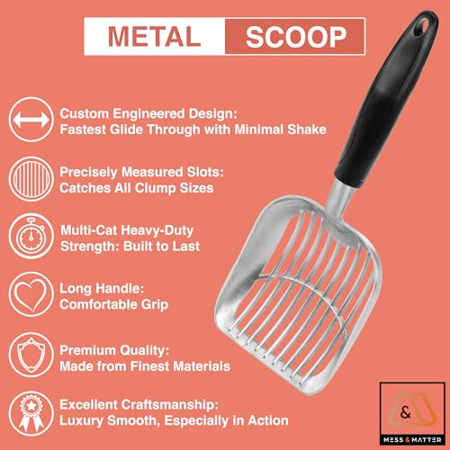 Heavy Duty Full Metal Cat Litter Scoop with Holder - Speed Sifter Litter Box Scooper Captures All Clumps - Kitty Litter Sifting Shovel Comfy Handle - Cat Scooper Includes Litter Bags & Non-Slide Clip | Heavy Duty Ergonomic Handle, Dust Free Quick Sifting