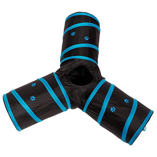 Cat Tunnel - Collapsible 3 Way Play Toy - Tube Fun for Rabbits, Kittens, and Dogs - Black/Aqua - color: Black/Aqua
