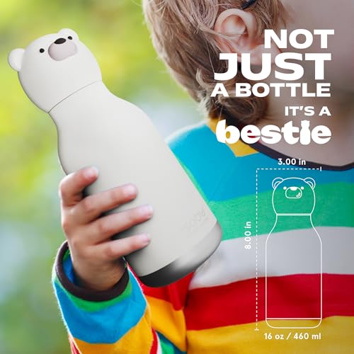 asobu Bestie Water Bottle, Cute Collectible Character, Leak Proof, BPA Free | 16 oz, Stays Cold 24 Hours, Double Wall Vacuum Insulation, Food Grade Stainless Steel, Spill Resistant, Great Gift Idea - color: WHITE BEAR