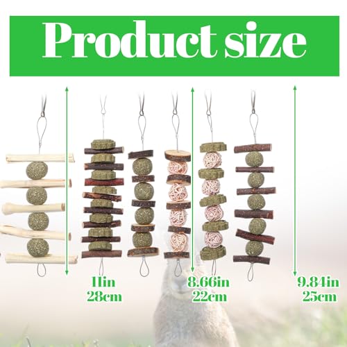 7 Pcs Bunny Chew Toys, Natural Apple Wood Hanging Rabbit Chew Toy Treats for Guinea Pigs Hamsters Chinchilla Ferret Rats, Improve Small Animal Dental Health for Teeth Grinding