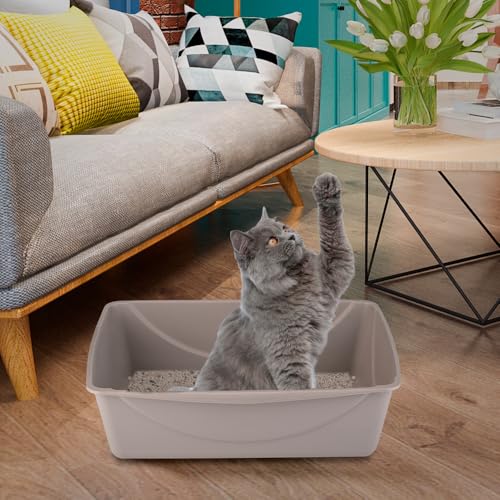 Petmate Open Cat Litter Box, Extra Large Nonstick Pan Durable Standard Litter Box, Mouse Grey Great for Small & Large Cats Easy to Clean, Made in USA | Made in USA, easy to clean standard tray for small and big felines, smooth surface releases clumps, sim