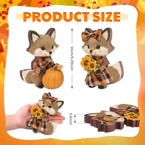 DoubleFill 2 Pcs Fall Fox Figurine Thanksgiving Wooden Fox Figurines Table Decoration for Autumn Thanksgiving Gifts Home Office Centerpiece Decor Party Supplies (Classic Style) - style: Classic