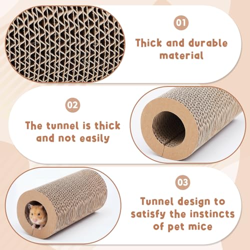 Dansydaisy 2 Pack Hamster Tunnel Tube Toy - 7.5" Natural Corrugated Cardboard Chew Toy & Hideout - Safe for Syrian Hamsters, Gerbils, Rats, Mice, Parrots, and Other Small Pets
