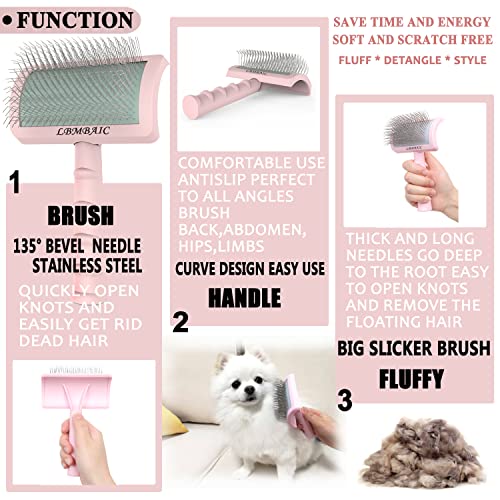 Dog Slicker Brush for Poodles Doodles Fluffy Deshedding Loose Hair. | Super Dense Soft Slicker Brush for Dogs,Grooming Brush for Matted Long Thick Curly Fur,Fluff Shedding Tangles Knots.25mm. - color: pink
