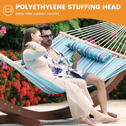 Lazy Daze Hammocks 12 FT Sunbrella Fabric Hammock Non-Fading with Spreader Bars and Free Pillow Fits for 2 Persons, All Weather and Fade Resistant for Patio Yard, 450 lbs Capacity, Dolce Oasis - color: Dolce Oasis
