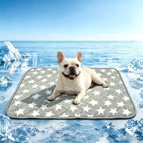 Dog Cooling Mat 18x24in | Breathable Arc-Chill Cooling Fabric,Endothermic Color Changing,Visually display the cooling operation status on the surface - color: Gray Star, size: 18x24in