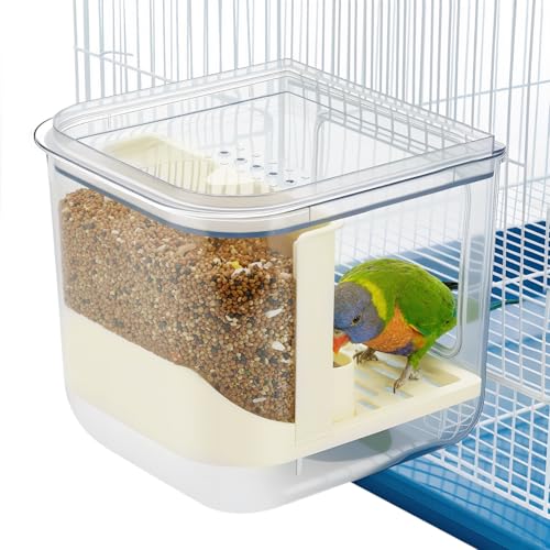 No Mess Automatic Bird Feeder, 2-in-1 Large Capacity Feeding Bowl for Birdcage, Multifunctional Food Container and Bathtub, Transparent Seed Food Container (Transparent)