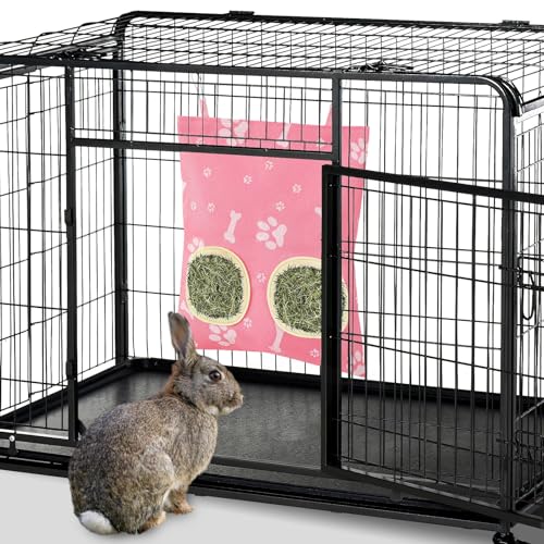 UPINS 3Pack Guinea Pig Hay Feeder Bag,Bunny Rabbit Cage Bag Hanging Holder | Guinea Pig Cage Feeder,for Bunny Rabbits,Chinchillas,Hamsters,Small Pets,and Animals - color: Blue White Pink