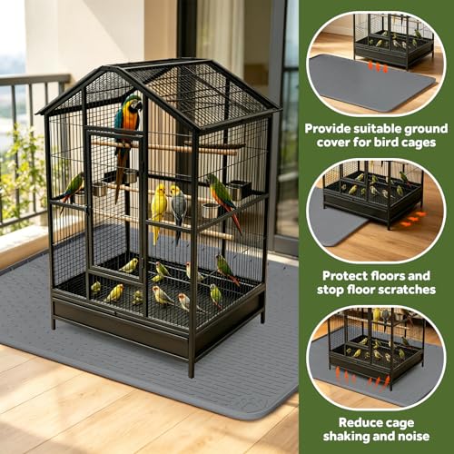 Silicone Bird Cage Mat 57" x 40" Under Crate Floor Protector, Dark Grey | Extra Large Waterproof Bird Cage Liner with Raised Edges, Non-Slip Under Crate Mat for Dog Cages, Kennels, Reptile Aquariums - color: Dark Gray, size: 57"x40"