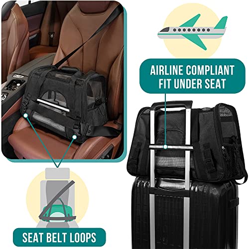 PetAmi Airline Approved Pet Carrier for Cats & Small Dogs, Small, Black | Soft Sided TSA Travel Bag, Sherpa Bed, Breathable Mesh Ventilation, Collapsible Bowl, Fits Under Seat, Up to 18 lbs - color: Black, size: Small - 17"L x 10.2"W x 11.2"H