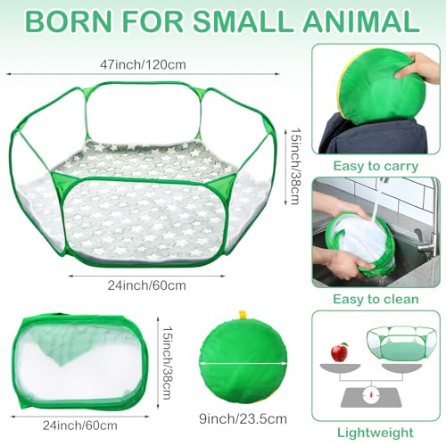 Hamster Playpen with Mat Small Animal Cage Tent Breathable Transparent Guinea Pig Playpen Waterproof Portable Yard Fence Mat Foldable Exercise Cage Outdoor Indoor (Green,Star) - color: Green