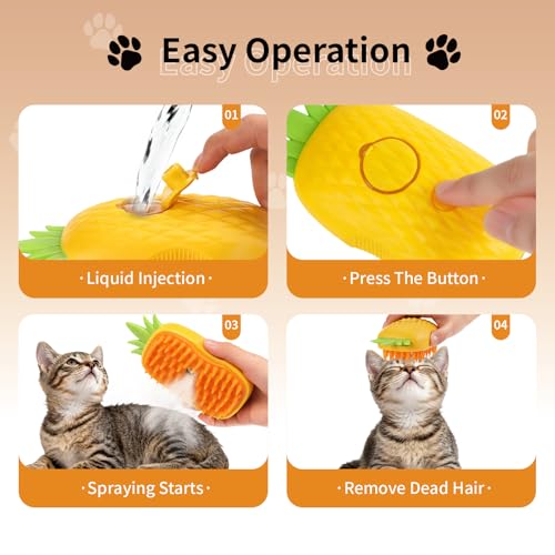 Cat Steam Brush for Shedding, 4 in 1 Rechargeable Steam Brush for Cats and Dogs, Anti-Static, Massage, Cleaning, Shedding & Combing All in One! (Yellow) - color: Yellow