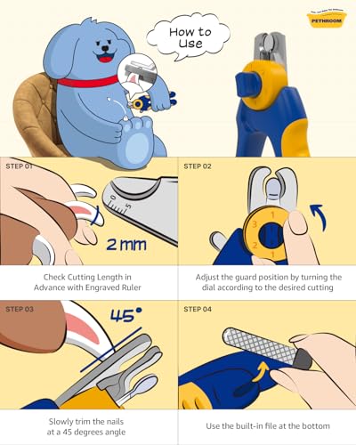 Professional Dog Nail Clipper with Safety Guard, Avoid Overcutting | Adjustable Cutting Length 1–3mm, Durable Stainless Steel Pet Nail Trimmer for Small, Medium & Large Dogs and Cats