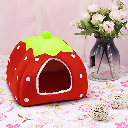 Mygeromon Guinea Pig Bed Rabbit Hideout Cuddle Cup (Strawberry Style) | Washable, Winter, Small Animals Sleeping House, for Ferret, Chinchilla, Bunny - color: Strawberry Style
