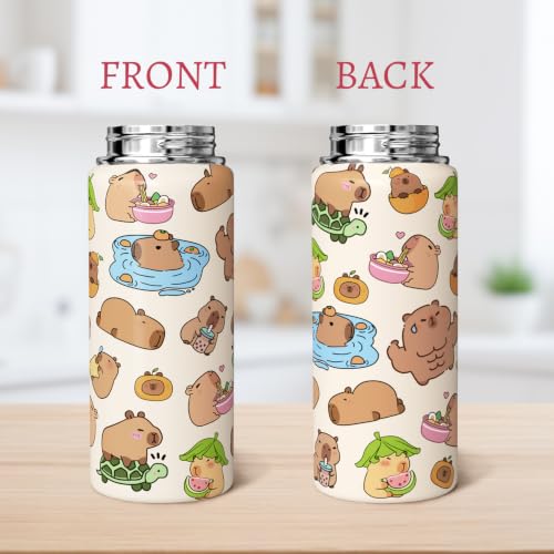 Capybara Water Bottle 18oz Cute Thermoses Gifts Stuff for Kids Girls Women | Vacuum Insulated，Stainless Steel，Leak-proof， - color: Cute capybara, size: 18 Ounces