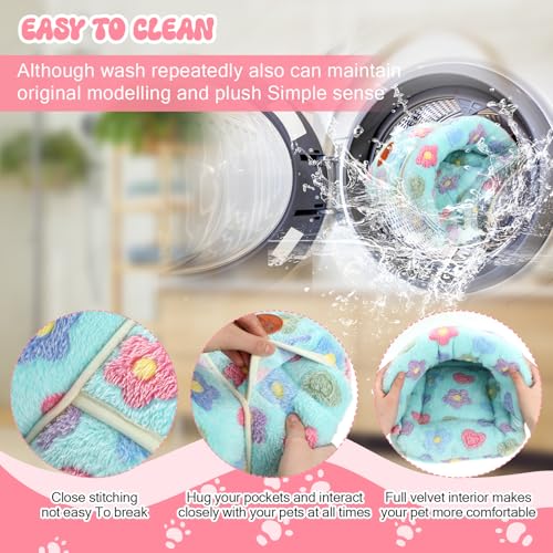 2 Pcs Guinea Pig Hideouts Guinea Pig Bed Washable Bunny Bedding Cuddle Warm Small Pet Sack Supplies Portable Pet Carrier Cage Nest Accessories for Cage(Green, Pink,Flowers) - color: Green, Pink