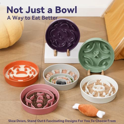 Ceramic Slow Feeder Dog Bowl, 1.8 Cups Anti -Slip Slow Feeding Bowl to Slow Down Eating, 8.2 Inch Dog Food Dish for Medium to Large Breeds, Green - color: Green, size: Medium