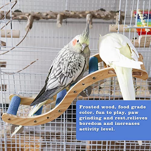 Bird Ladder Bridge, Wooden Pet Parrot Hamster Climbing Ladder Toys, Pet Bird Cage Accessories, Wood Climbing Ladder Perch for Bird Parrot Hamster Squirrel Sugar Gliders Parakeets Cockatiels(S Shape) - color: Blue