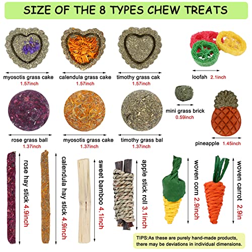 Bunny Toys, 21PCS Rabbit Chew Toys for Teeth, Guinea Pig Natural Treats | Timothy Hay Sticks chew Treats for ChinchillasRabbit, Bunny, Hamsters, Rats, chinehila, Small Animals Teeth Grinding Care - size: 21Pack-small Set