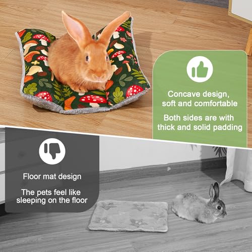 15"x14" Soft Plush Rabbit Bed Washable Cuddle Mat for Small Pets | Reversible Bunny Napping Cushion With Thicker Padding and Floral Designs for Comfortable Rest in Cages - size: Medium