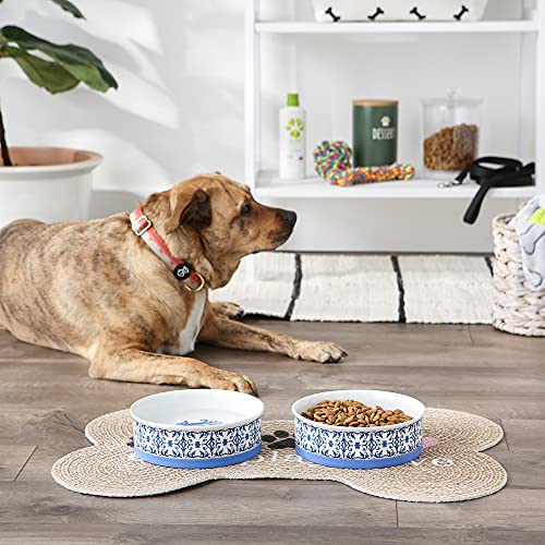 Bone Dry Ceramic Food Bowls, Non-Slip & Dishwasher Safe, Large Set, 7.5x2.4, Blue Tile, 2 Count - color: Blue Tile, size: Large Set, 7.5x2.4"