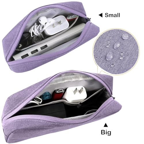 CAAORDKSO Small Cable Organizer Bag, Charger Organizer Case Pouch Travel Bag, Waterproof Electronics Accessories Case for USB, Cable, Cord, Charger, Phone, Power Bank, Earphone (Small-Purple) - color: Small-Purple, size: Small