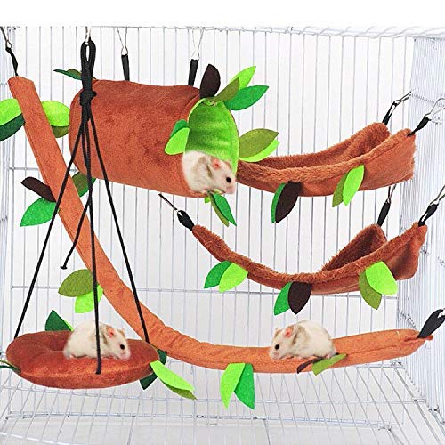 Hamster Hammock 5 Pcs Sugar Glider Nest Hanging Tunnel Swing Jungle | Small Animal Plush Warm Bed, Squirrel Guinea Pig Rat Sleeping Cage Accessories, Soft Fleece Hammock Pet Playing Toy