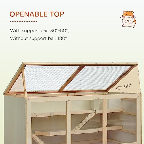 PawHut 45" Extra Large Wooden Hamster Cage, 3-Layer Rat Cage with Opening Roof, PVC Window, Small Animal Habitat for Gerbil, Dwarf & Syrian Hamsters, Natural | Rat Cage, PVC Window, Small Animal Habitat, for Gerbil, for Dwarf & Syrian Hamsters - color: Na