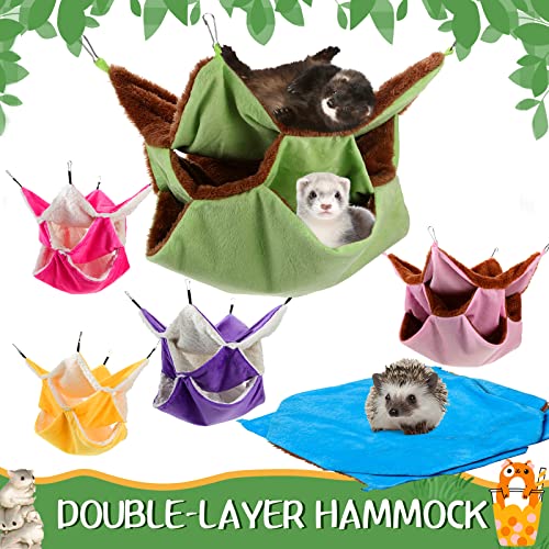 Jerify 6 Pcs Small Animals Hammock 3 Layers Hanging Pet Cage,Macaron Color | Cozy Hideaway for Rat Guinea Pig Ferret Chinchilla, Soft Plush Lining Provides Warmth, Easy Install with Metal Hooks - color: Macaron color