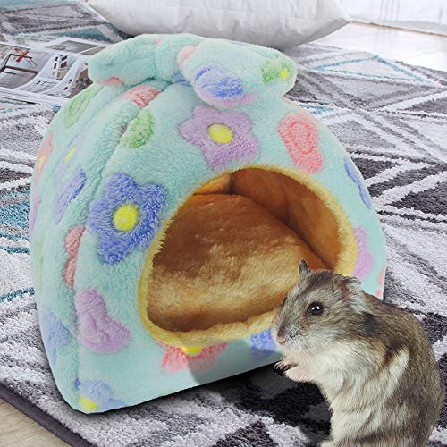 HOMEYA Small Animal Pet Bed, Sleeping House Habitat Nest for Guinea Pig Hamster Hedgehog Rat Chinchilla Hideout Bedding Snuggle Sack Cuddle Cup Cage Accessories with Removable Washable Mat(Blue) - color: Blue