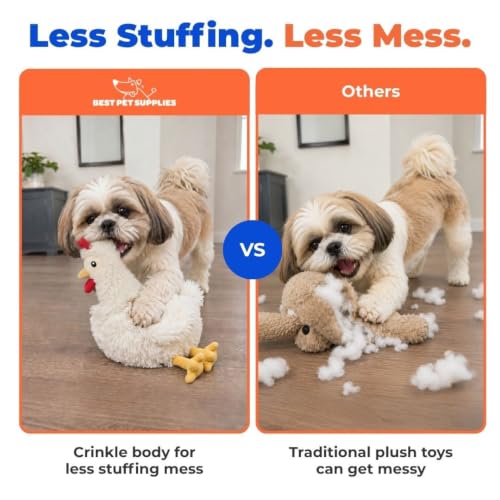 Best Pet Supplies Interactive Squeaky Dog Toy - Crinkle Chicken, Beige | Stuffing Free Body, Soft, Squeaks & Crinkles, No Mess, Perfect for Moderate Chewers, Toss and Fetch Play - color: Crinkle Chicken (Beige), size: Large