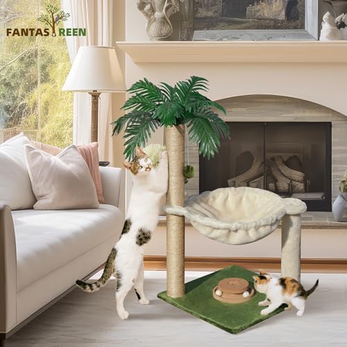 Fantasreen Cat Tree 28'' with Hammock & Interactive Toy for Indoor Cats - color: White-1 Bed